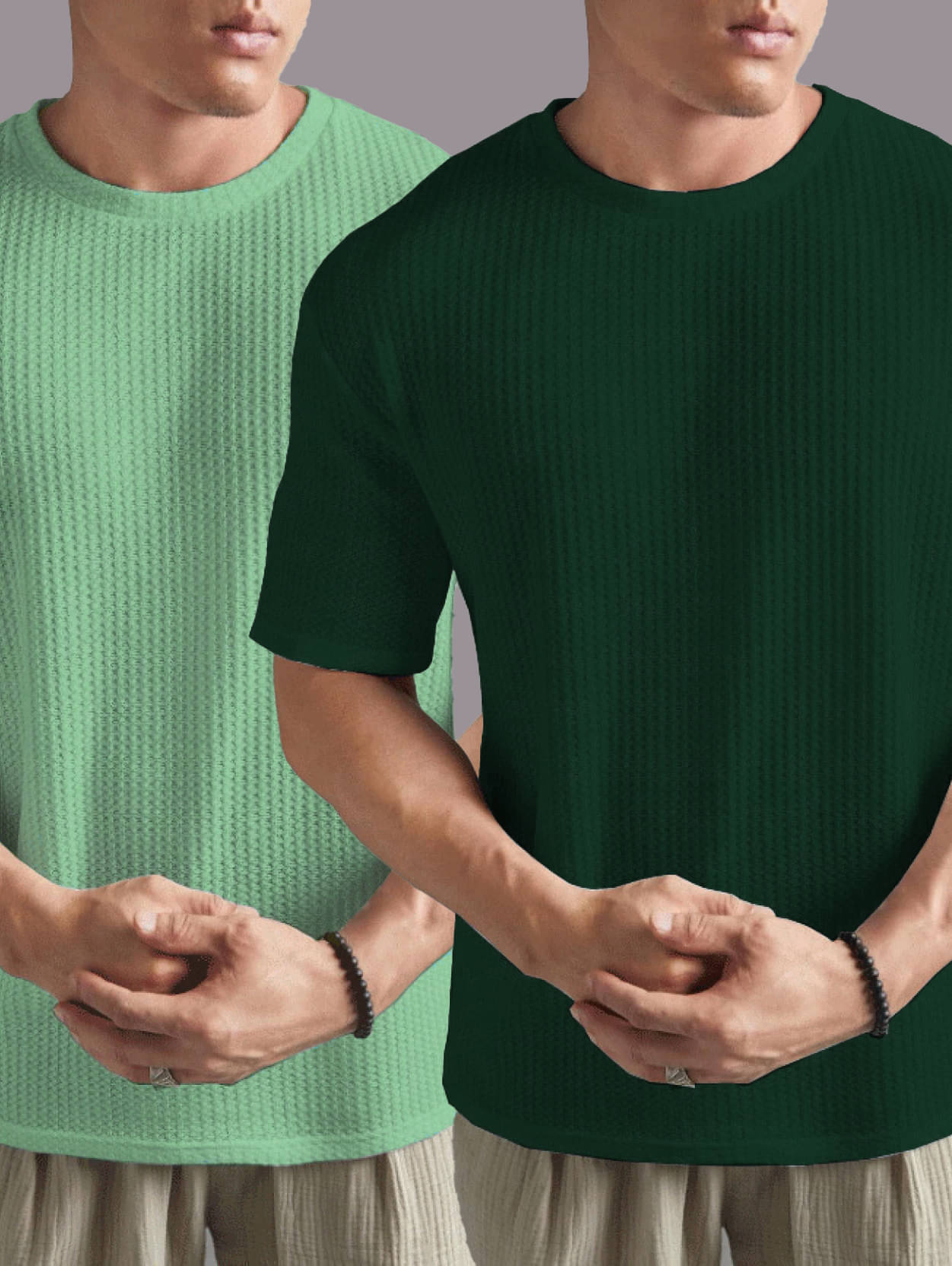     			ADORATE Cotton Blend Regular Fit Self Design Half Sleeves Men's Round T-Shirt - Dark Green ( Pack of 2 )