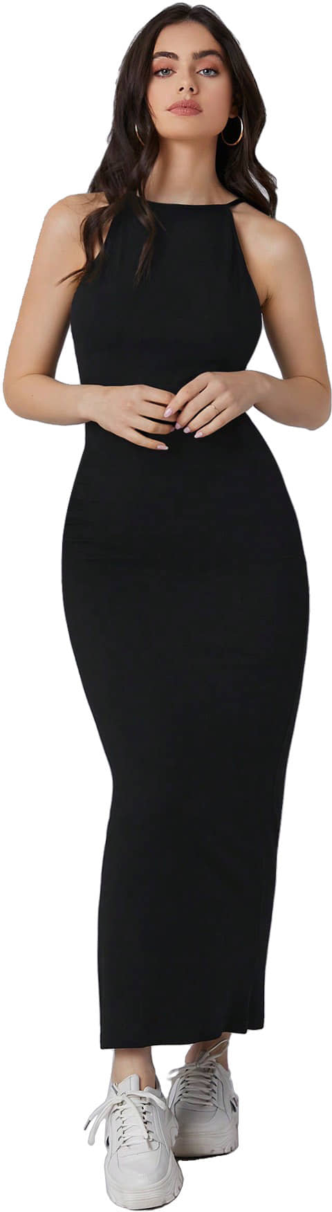 Aahwan Women Lycra Solid Bodycon Dress ( Black )