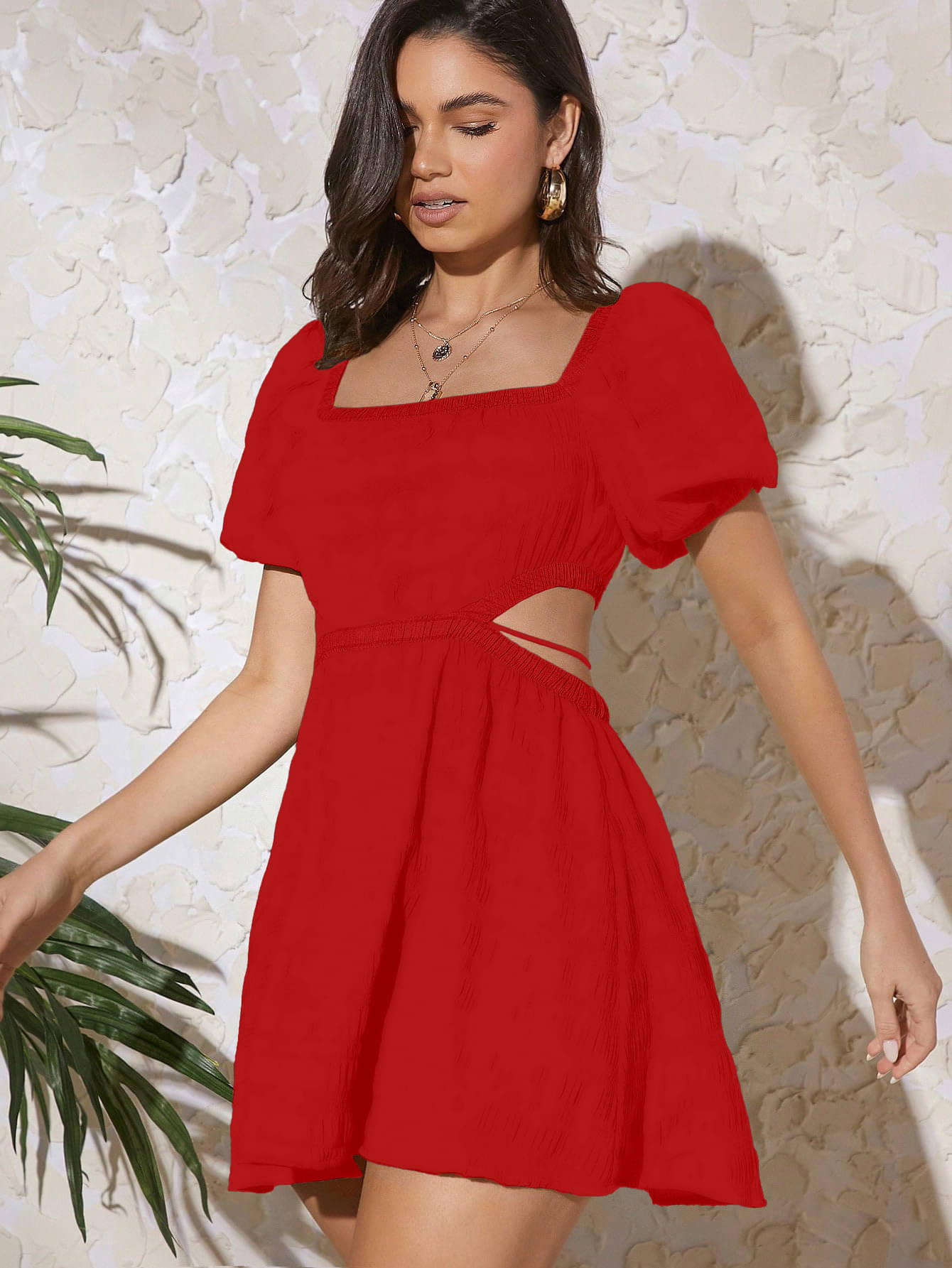 Aahwan Women Polyester Solid A-line Dress ( Red ) Aahwan Women Polyester Solid A-line Dress ( Red )