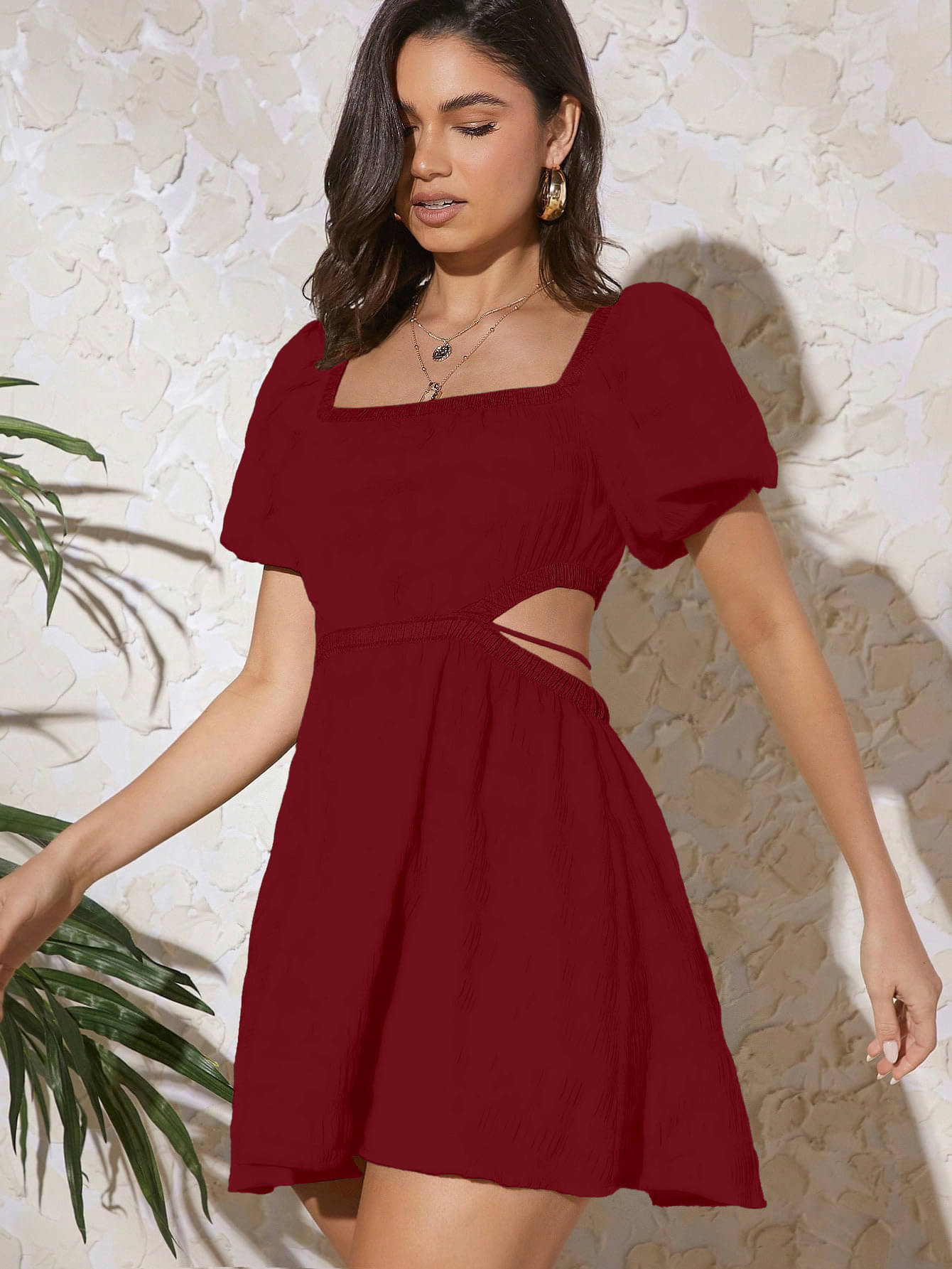 Aahwan Women Polyester Solid A-line Dress ( Maroon ) Aahwan Women Polyester Solid A-line Dress ( Maroon )