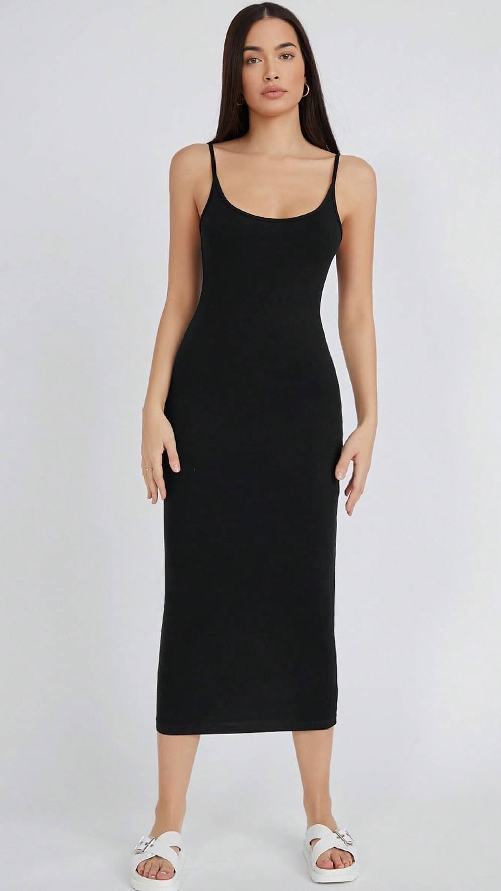     			Aahwan Women Polyester Solid Bodycon Dress ( Black )