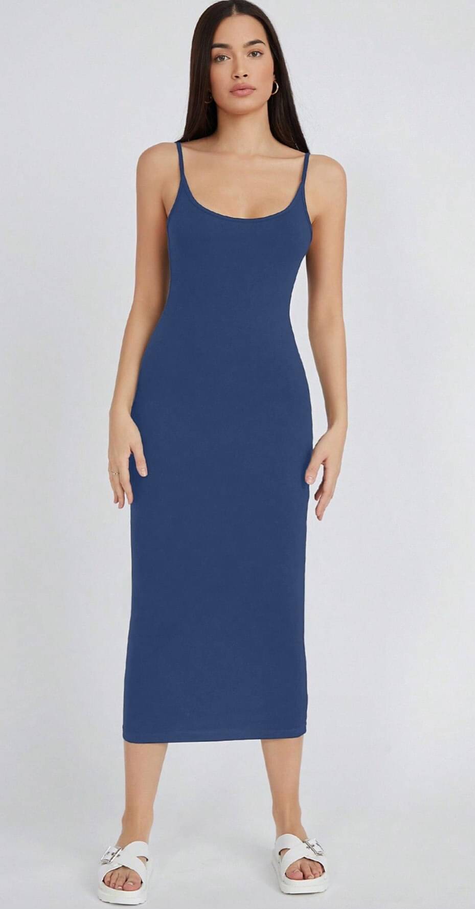 Aahwan Women Polyester Solid Bodycon Dress ( Blue ) Aahwan Women Polyester Solid Bodycon Dress ( Blue )