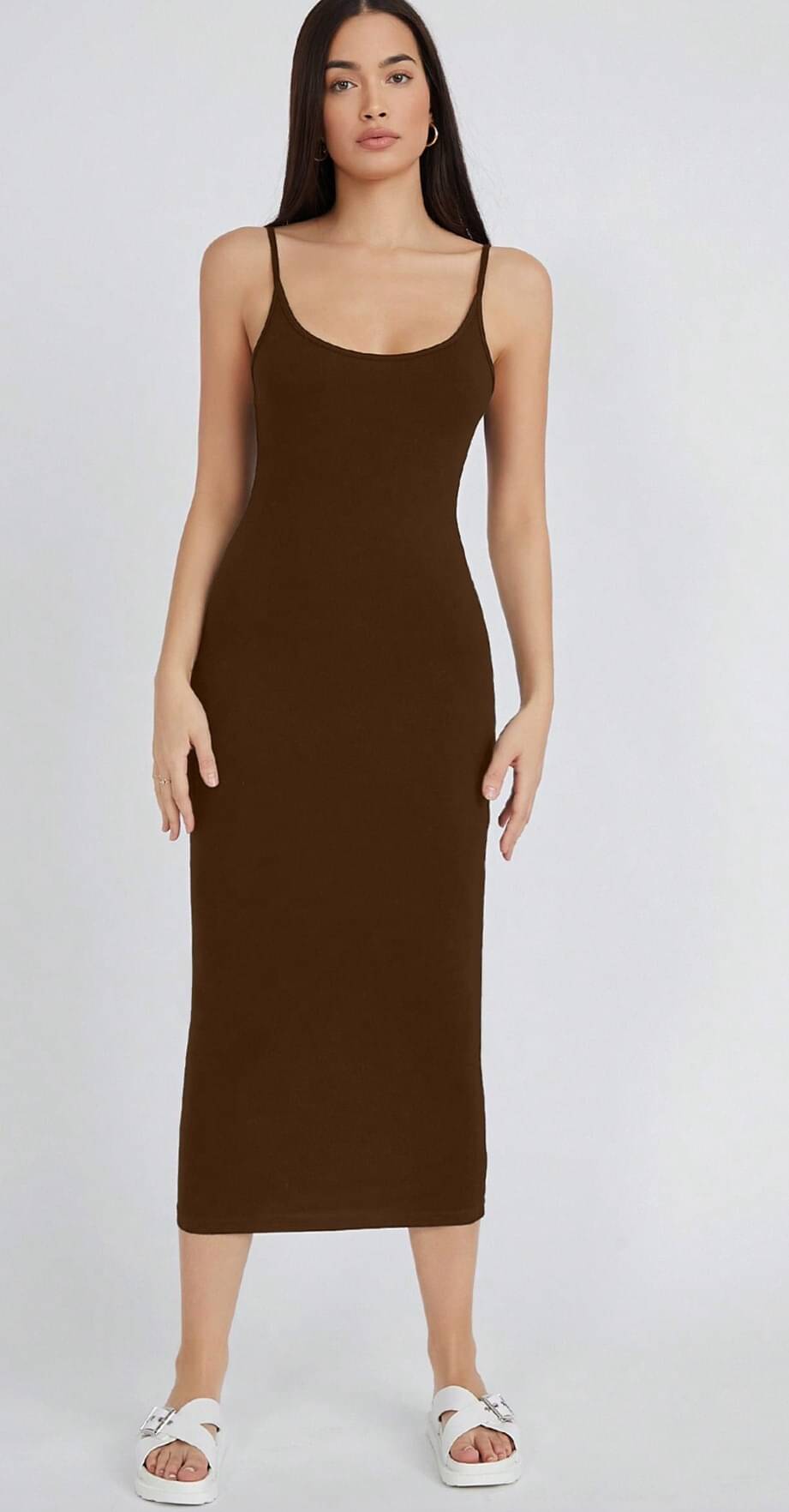Aahwan Women Polyester Solid Bodycon Dress ( Brown ) Aahwan Women Polyester Solid Bodycon Dress ( Brown )