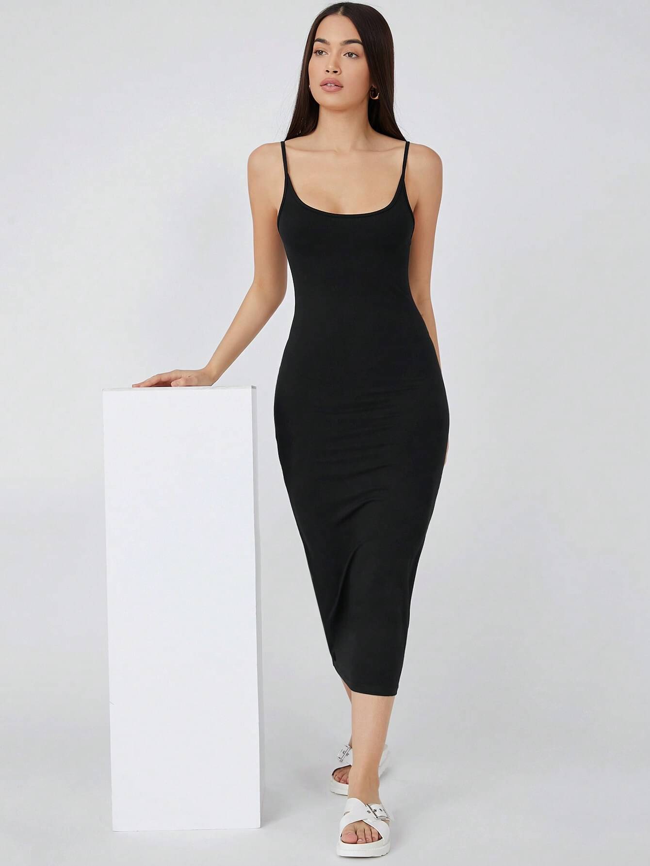     			Aahwan Women Polyester Solid Bodycon Dress ( Black )