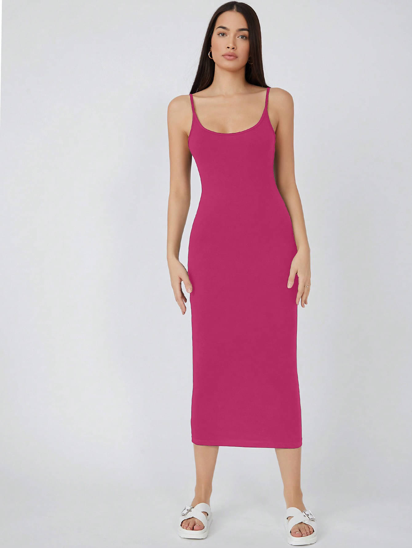Aahwan Women Polyester Solid Bodycon Dress ( Pink ) Aahwan Women Polyester Solid Bodycon Dress ( Pink )