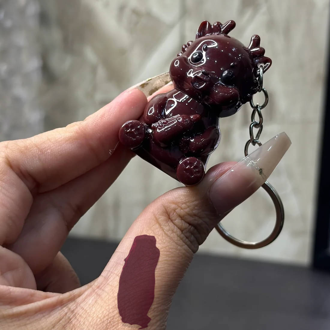     			Adbeni Brown Matte Lip Gloss Teddy Key Chain