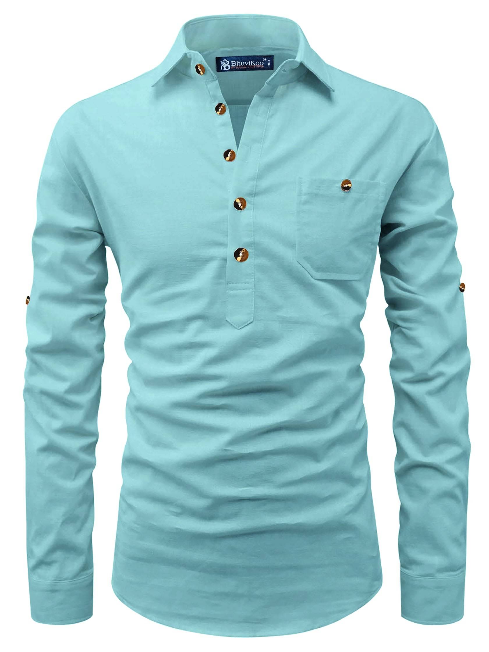 BHUVIKOO Light Green Cotton Men's Regular Kurta ( Pack of 1 )     			BHUVIKOO Light Green Cotton Men's Regular Kurta ( Pack of 1 )