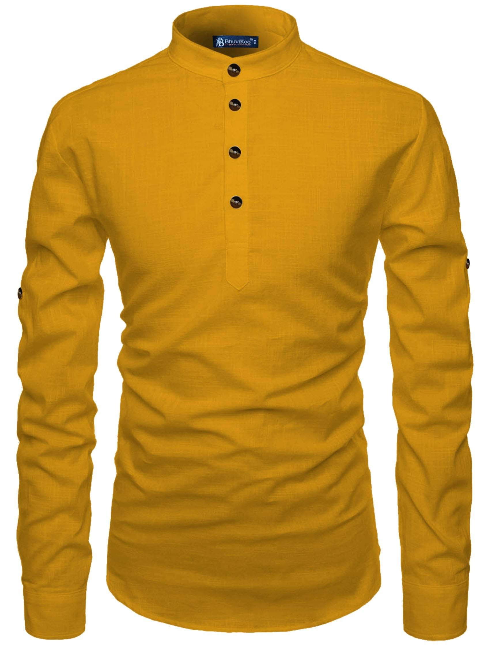 BHUVIKOO Yellow Cotton Men's Regular Kurta ( Pack of 1 ) BHUVIKOO Yellow Cotton Men's Regular Kurta ( Pack of 1 )