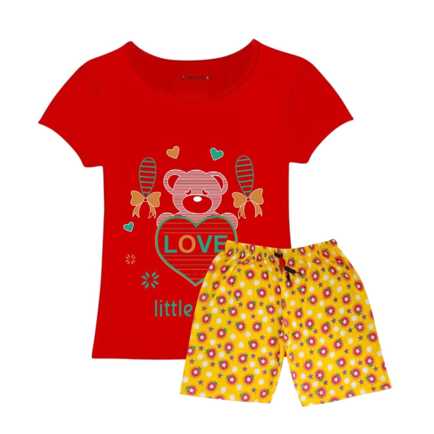 COOLTEES4U Pack of 2 Girls 100% Cotton T-shirt & Shorts ( Red )
