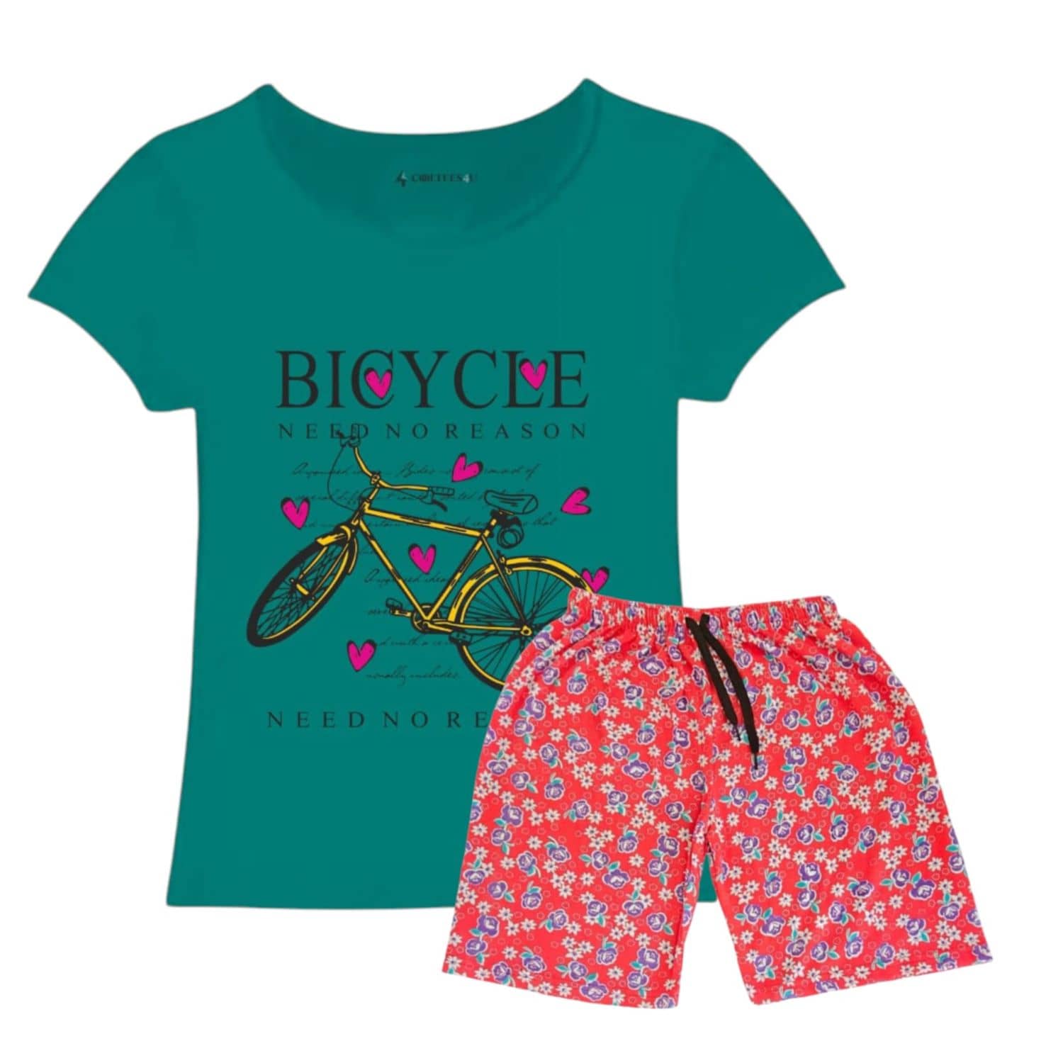 COOLTEES4U Pack of 2 Girls 100% Cotton T-shirt & Shorts ( Green )