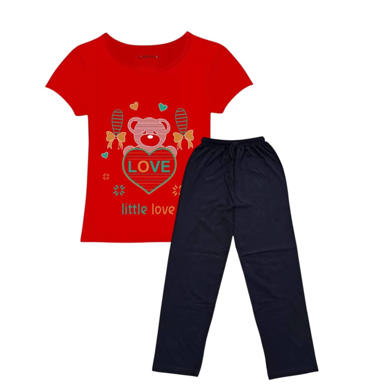 COOLTEES4U Pack of 2 Girls 100% Cotton T-shirt & Pants ( Red )