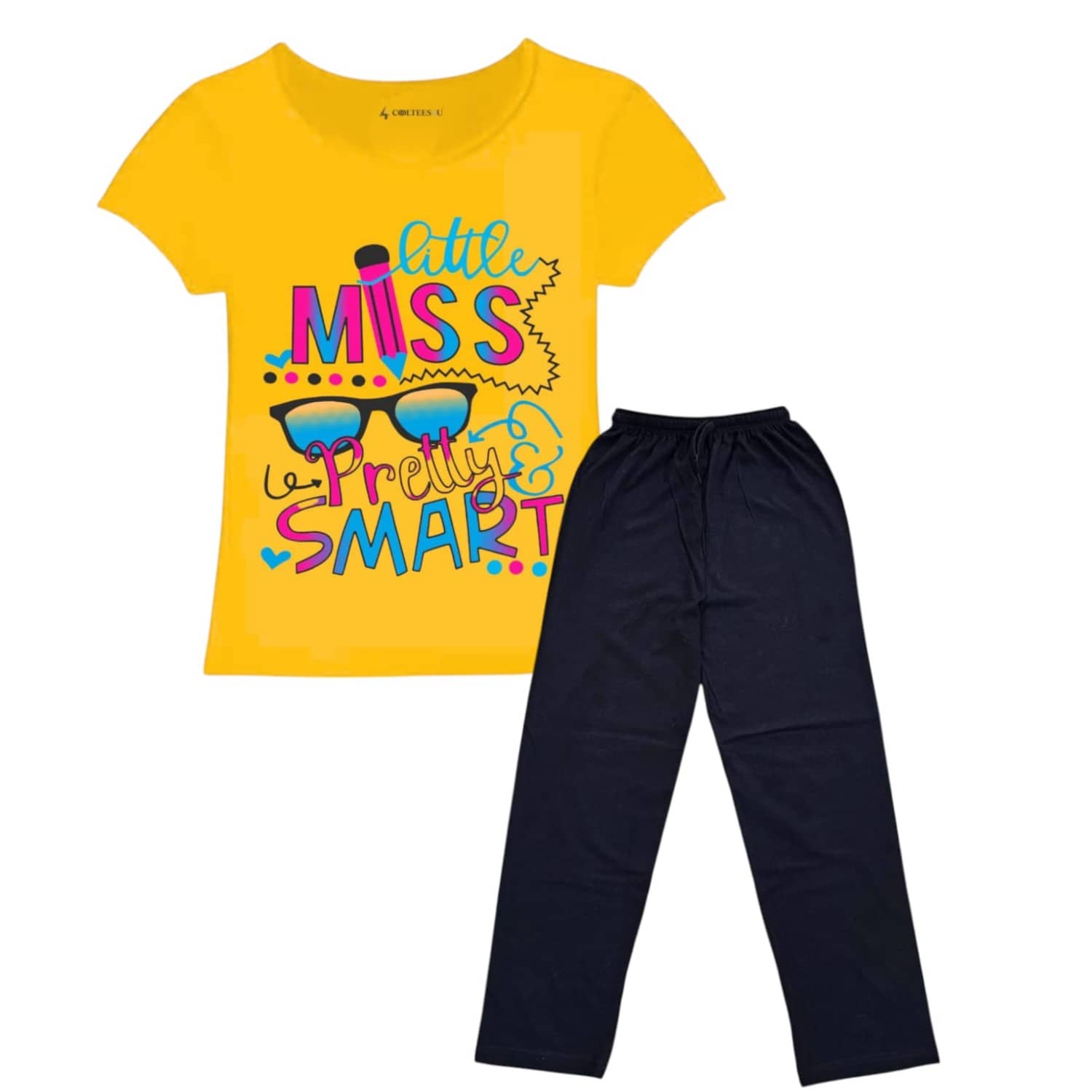 COOLTEES4U Pack of 2 Girls 100% Cotton T-shirt & Pants ( Yellow )