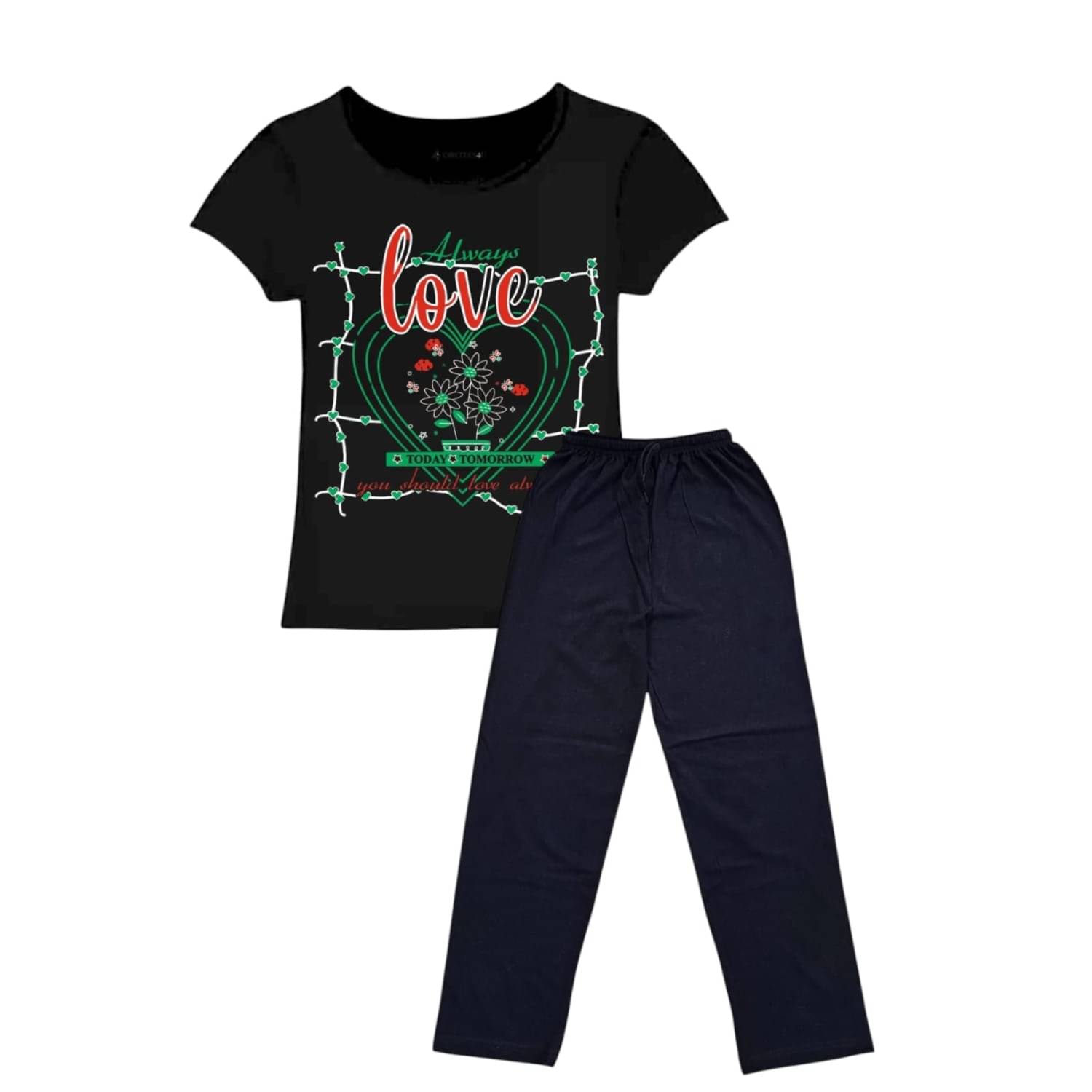     			COOLTEES4U Pack of 2 Girls 100% Cotton T-shirt & Pants ( Black )
