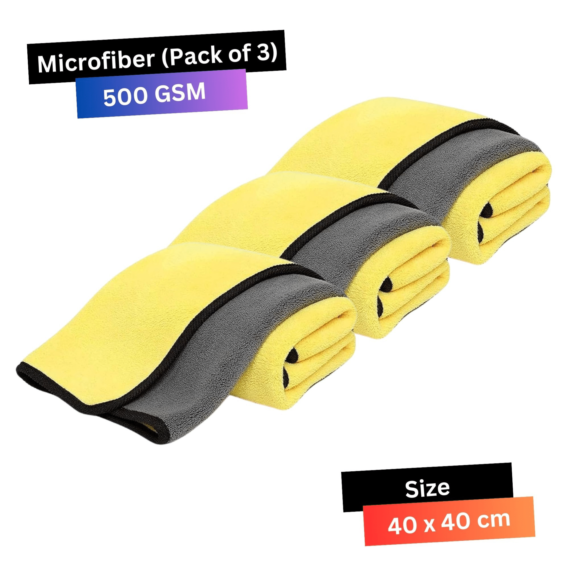 Chic Wool Yellow 500 GSM Microfiber Cloth For Automobile ( Pack of 3 ) Chic Wool Yellow 500 GSM Microfiber Cloth For Automobile ( Pack of 3 )