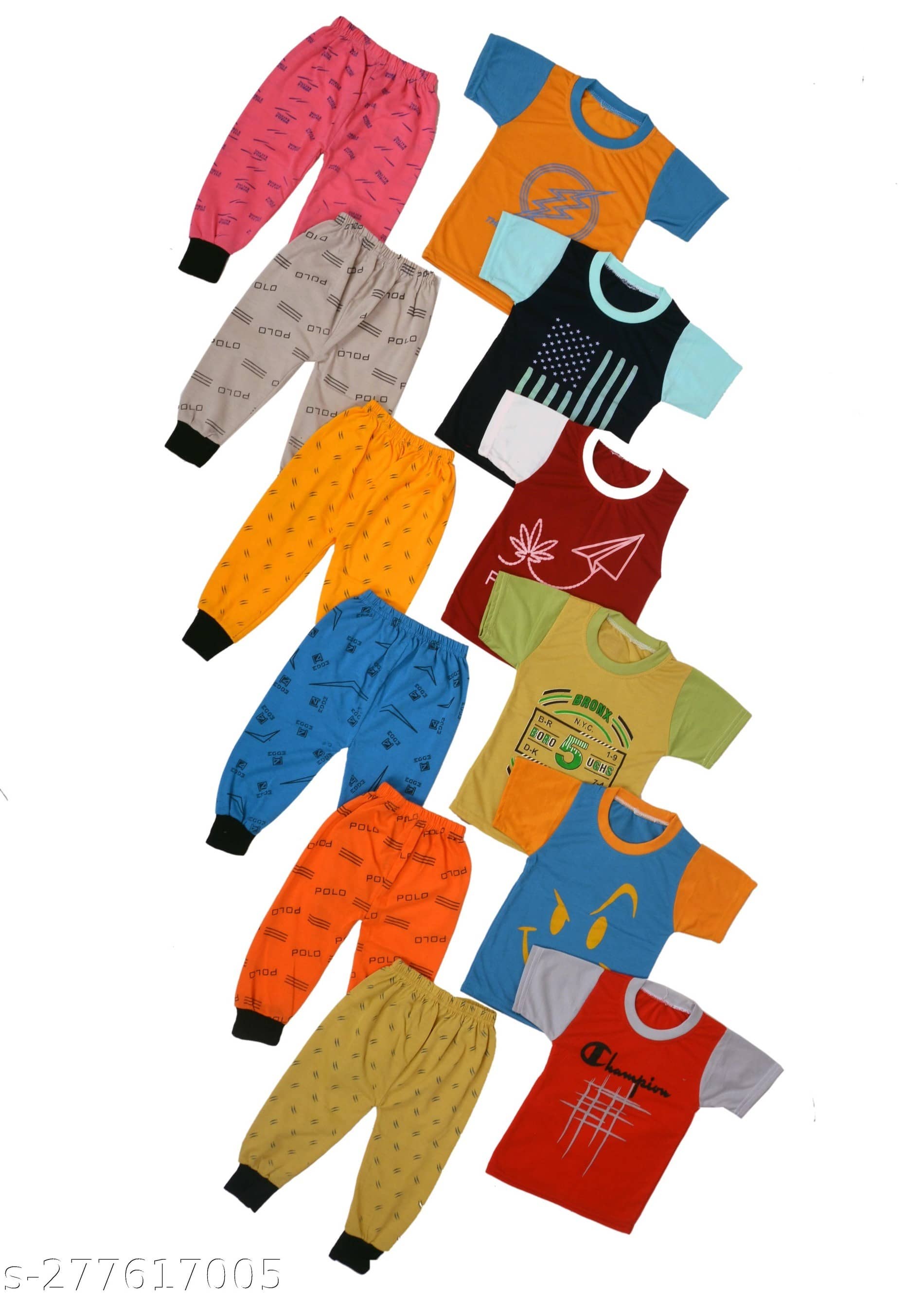 DIAMOND EXPORTER Pack of 6 Baby Boys Cotton Blend T-Shirt & Pants Set ( Multicolor )