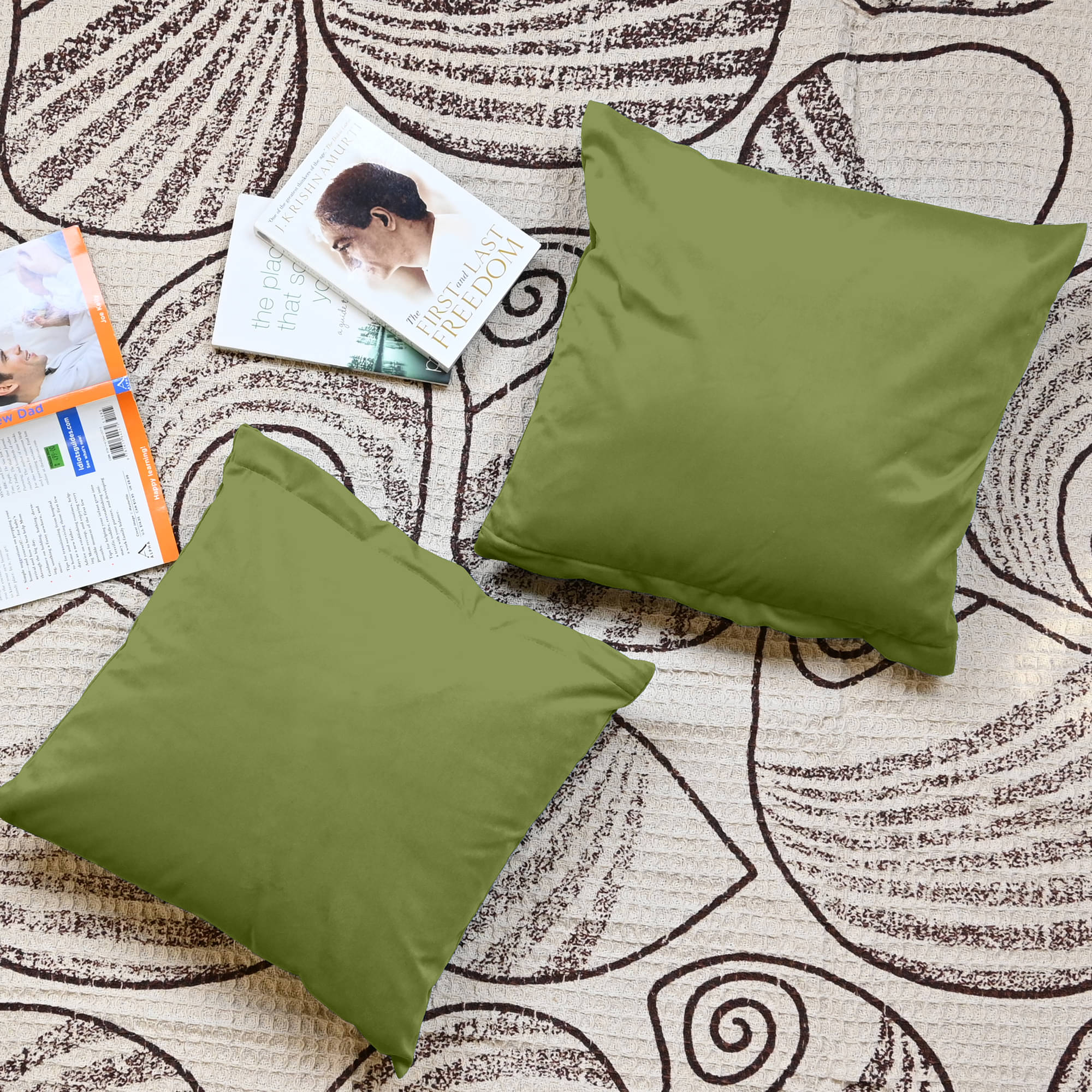 DIVINE CASA Set of 2 Velvet Solid Square Cushion Cover (40X40)cm - Green DIVINE CASA Set of 2 Velvet Solid Square Cushion Cover (40X40)cm - Green