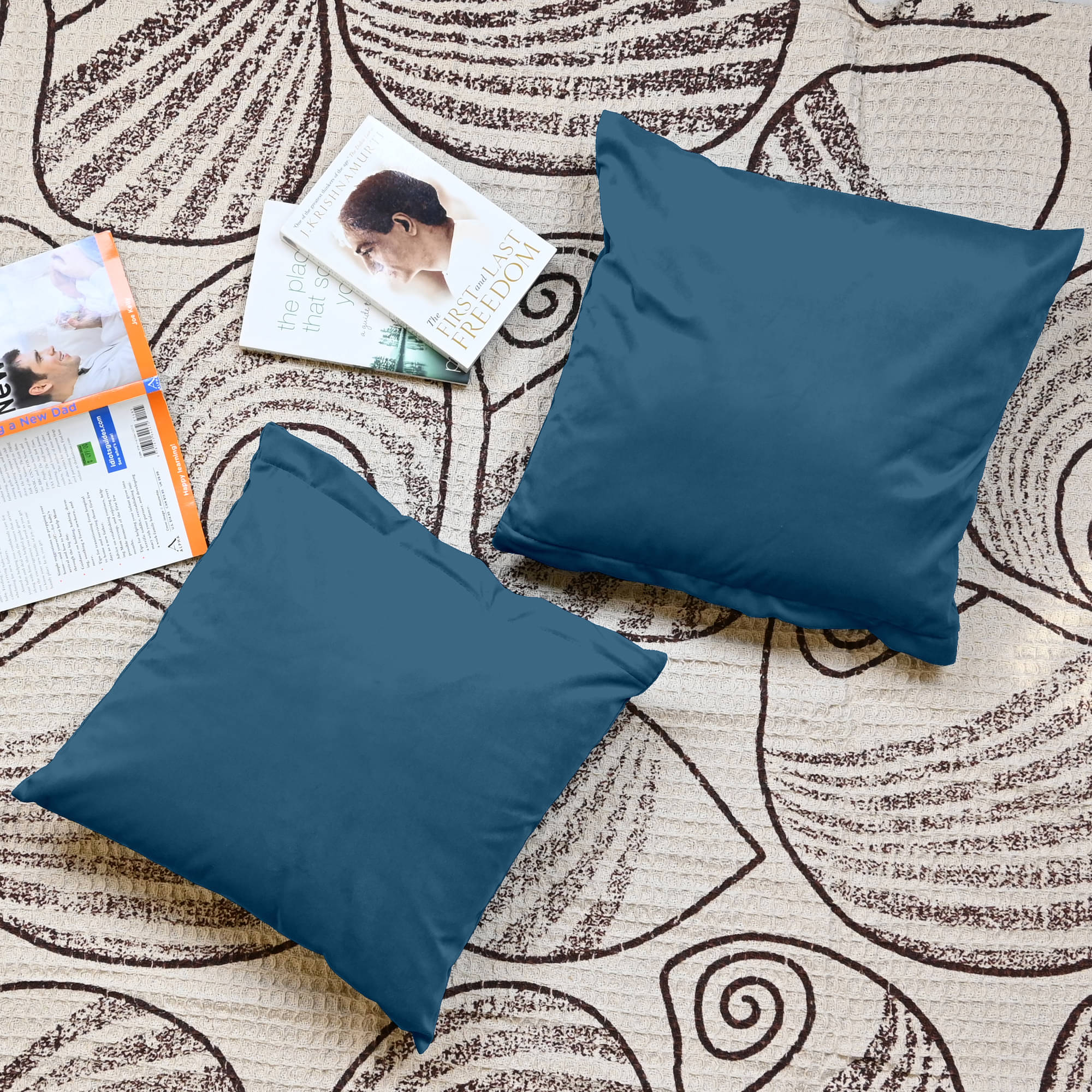 DIVINE CASA Set of 2 Velvet Solid Square Cushion Cover (40X40)cm - Blue DIVINE CASA Set of 2 Velvet Solid Square Cushion Cover (40X40)cm - Blue