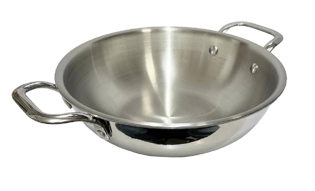 Dynore 1 Kadhai Non coated Stainless Steel Kadhai Heavy Bottom Stainless Steel Handle 2 mm Thickness 20 cm Diameter ( 1.3 L ) Dynore 1 Kadhai Non coated Stainless Steel Kadhai Heavy Bottom Stainless Steel Handle 2 mm Thickness 20 cm Diameter ( 1.3 L )