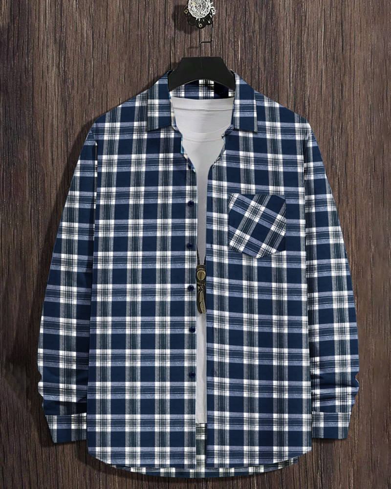     			Eyebogler Cotton Blend Regular Fit Checks Full Sleeves Men's Casual Shirt - Blue ( Pack of 1 )