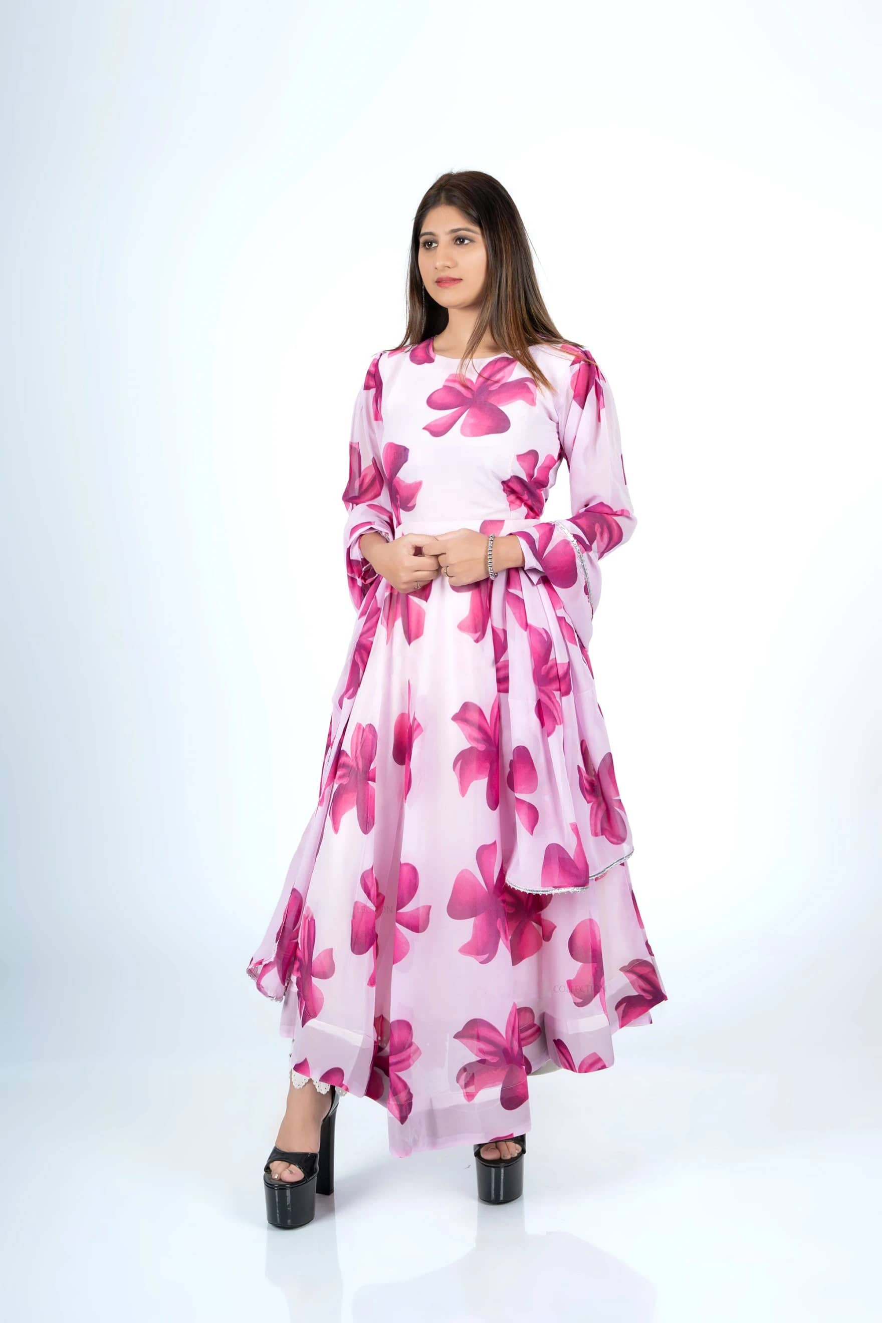 Femvy Pack of 1 Cotton Blend Printed Anarkali Women's Kurti with Dupatta - ( Pink ) - Kurtis, Tunics | Buy online on ZillyBuy