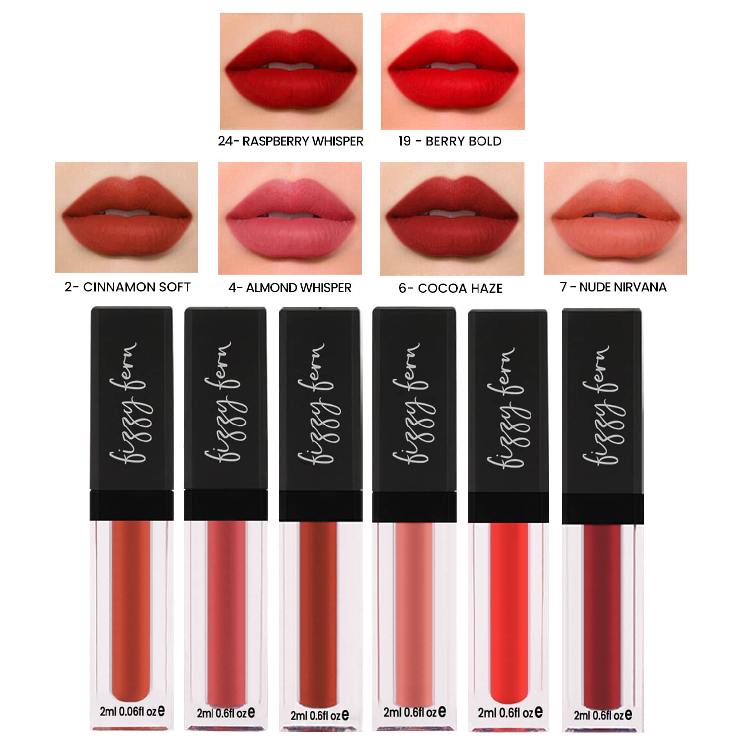     			Fizzy Fern Long Lasting Matte Liquid Lipstick, Nourishing, Transferproof, Smudge (Set of 6), 12 ml)