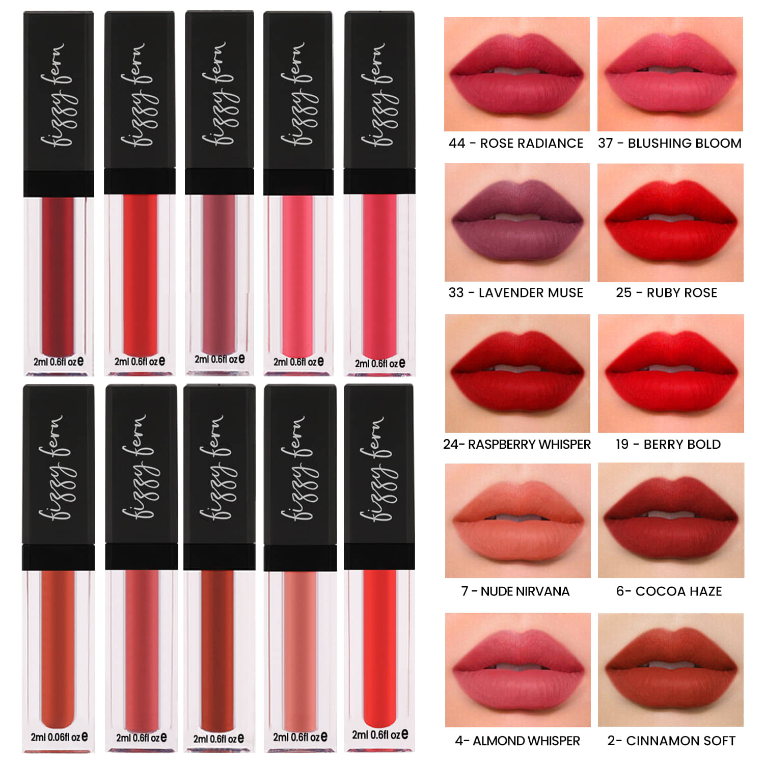     			Fizzy Fern Long Lasting Matte Liquid Lipstick,Transferproof, Smudge , Multicolour, 20 ml (Pack of 10)