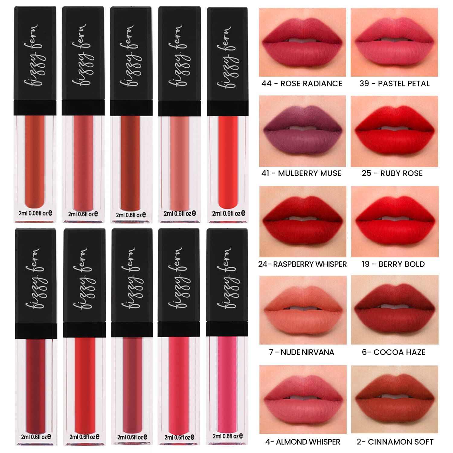 Fizzy Fern Long Lasting Matte Liquid Lipstick, Nourishing, Transferproof, Smudge ,20 ml (Pack of 10) Fizzy Fern Long Lasting Matte Liquid Lipstick, Nourishing, Transferproof, Smudge ,20 ml (Pack of 10)