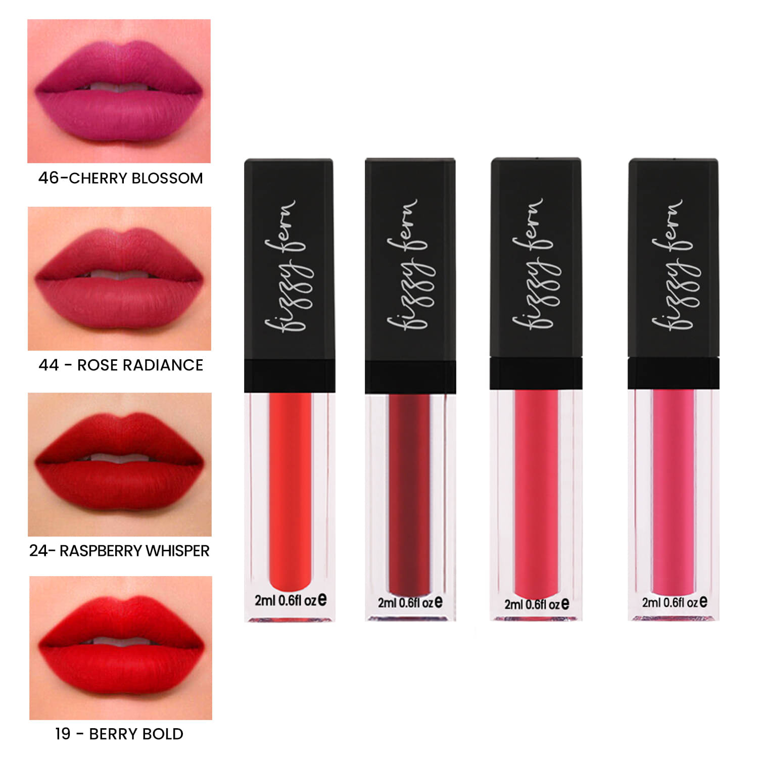     			Fizzy Fern Long Lasting Matte Liquid Lipstick, Nourishing, Smudge Proof, Set of 4, 8ml)