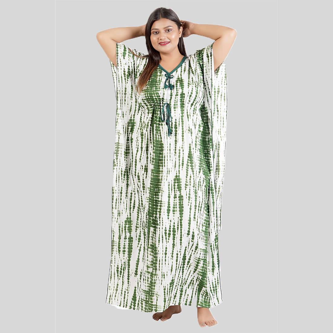 Gutthi Green Cotton Blend Women's Nightwear Kaftan Night Dress ( Pack of 1 ) Gutthi Green Cotton Blend Women's Nightwear Kaftan Night Dress ( Pack of 1 )