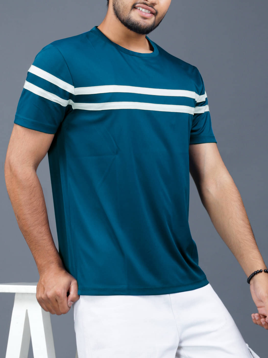     			Eyebogler Men Polyester Regular Fit Striped T-Shirt ( Blue )