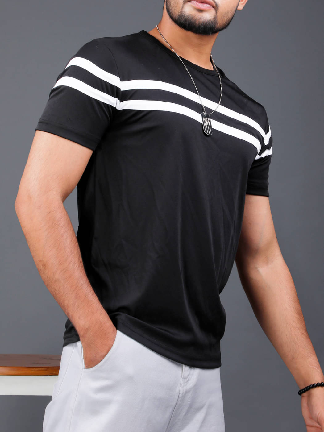 Eyebogler Men Polyester Regular Fit Striped T-Shirt ( Black ) Eyebogler Men Polyester Regular Fit Striped T-Shirt ( Black )