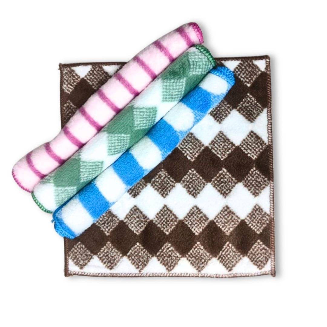     			Handkerchiefs Embroidery High Absorbent and Super Soft Microfiber Face Towel (Random Designs & Color) (25 x 25 CM) Pack of 4
