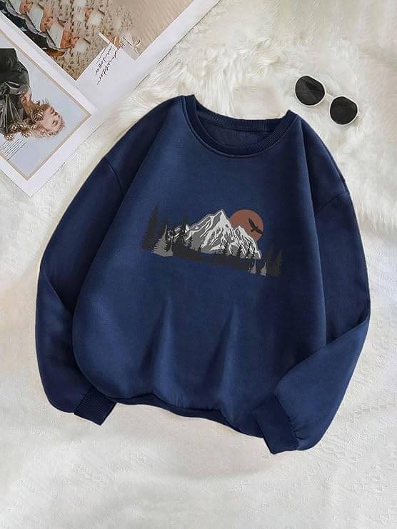 Kashian Women Fleece Round Neck Sweatshirt ( Navy Blue ) Kashian Women Fleece Round Neck Sweatshirt ( Navy Blue )