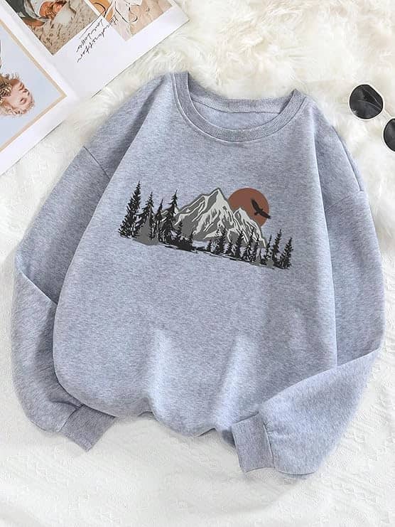 Kashian Women Fleece Round Neck Sweatshirt For ( Grey )