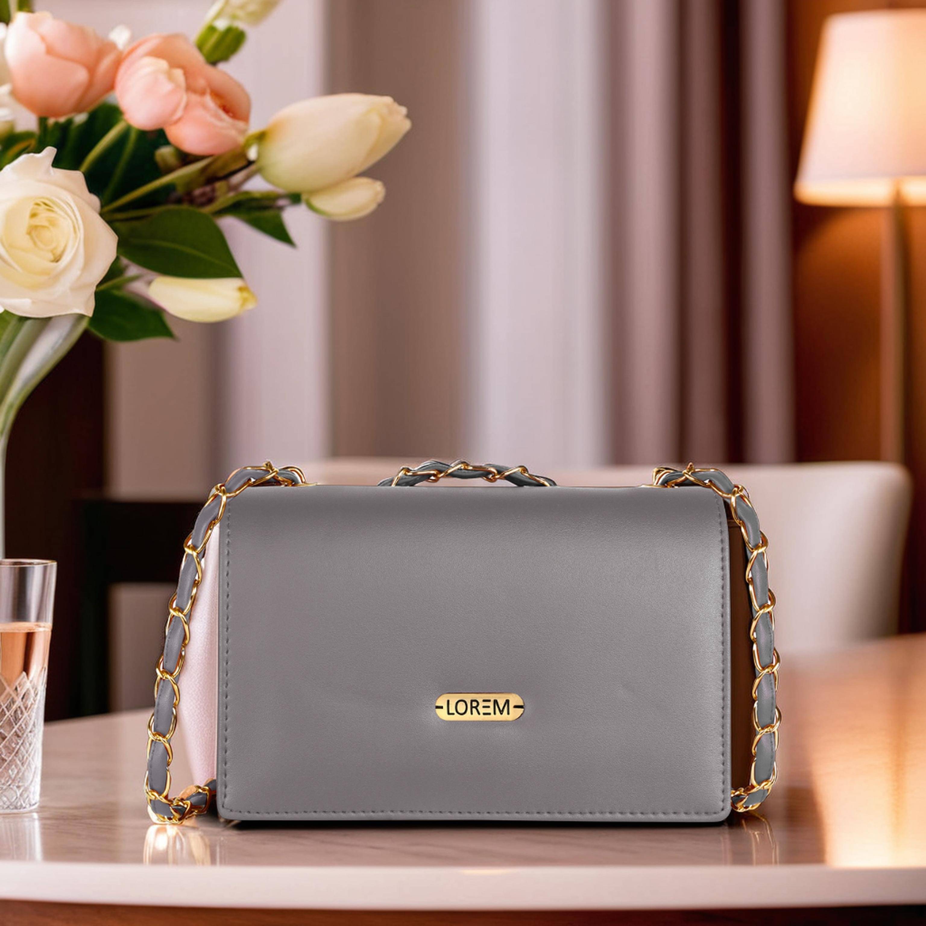     			Lorem Shoulder Bag Faux Leather Set of 1 ( Light Grey )