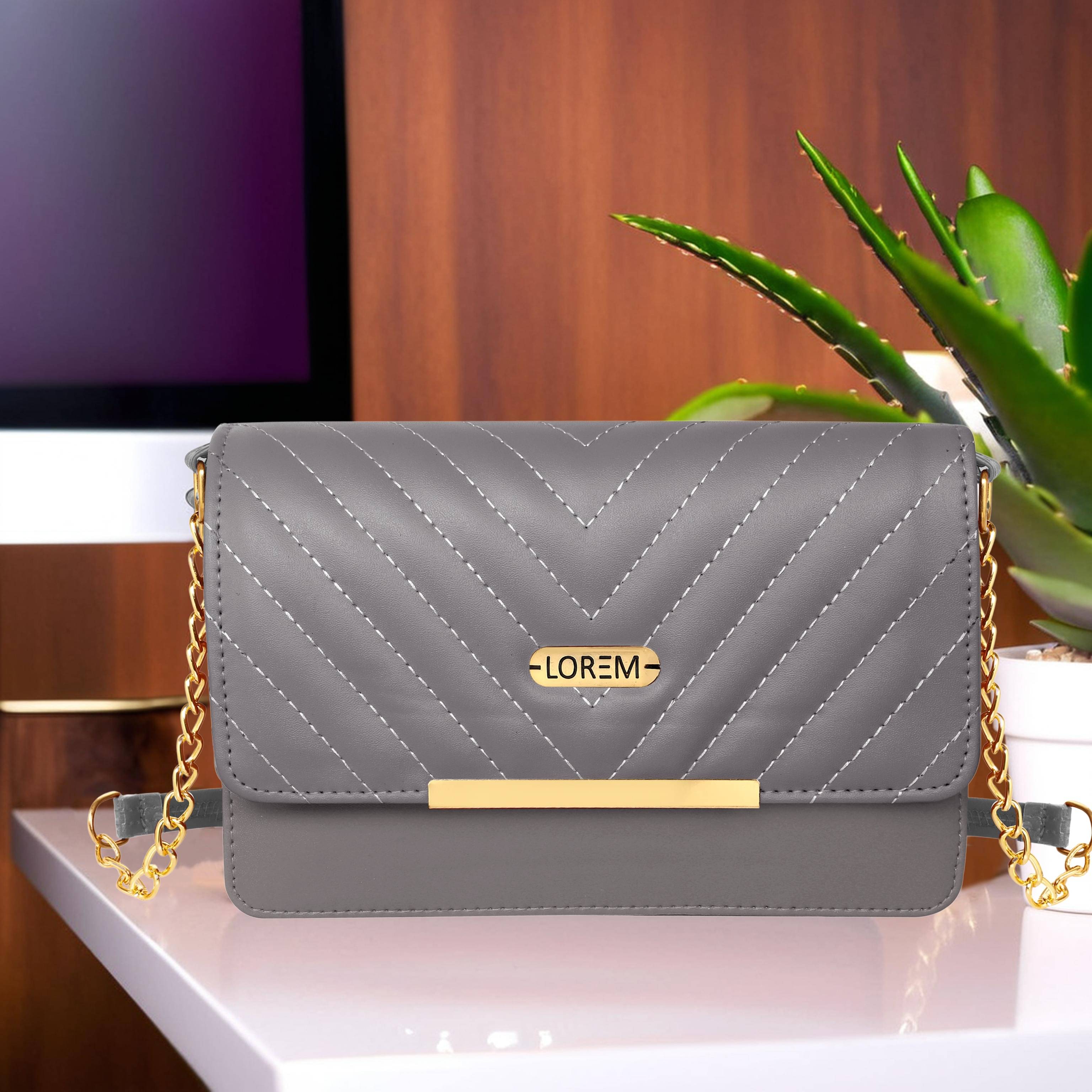     			Lorem Shoulder Bag Faux Leather Set of 1 ( Light Grey )