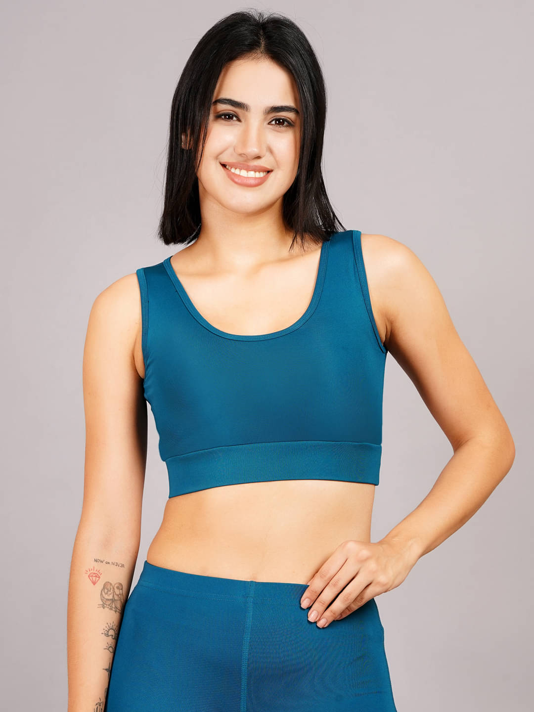 NEVER LOSE Pack of 1 Nylon Heavily Padded Racerback bra For Women ( Teal ) NEVER LOSE Pack of 1 Nylon Heavily Padded Racerback bra For Women ( Teal )