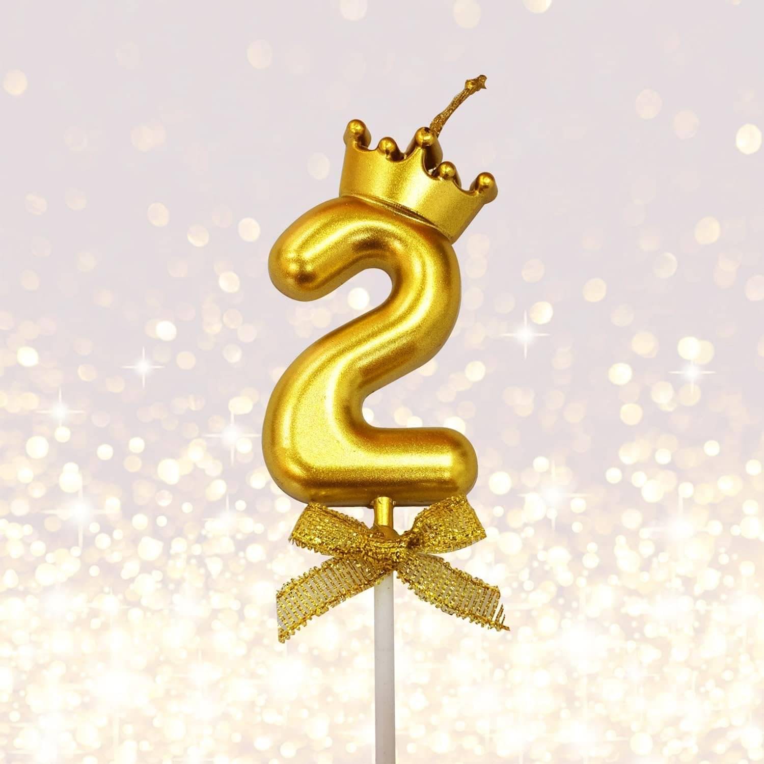     			Partybooms Number 2 Cake Decoration Candle with Crown for Birthday, Wedding, Engagement, Valentines Day, Theme Party, Bachelorette Celebration 1 Pc Gold (2)