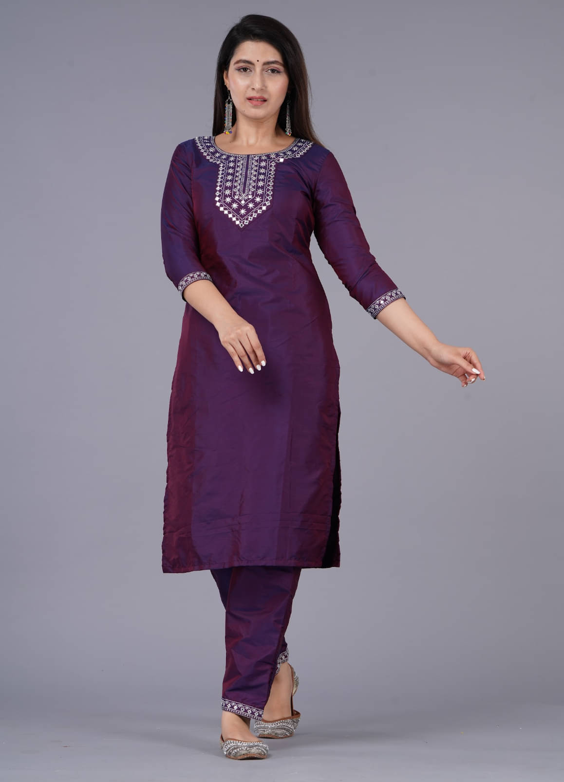 RAMBAAN CREATION Silk Blend Embroidered Kurti With Pants Women's Stitched Salwar Suit - Wine ( Pack of 1 ) RAMBAAN CREATION Silk Blend Embroidered Kurti With Pants Women's Stitched Salwar Suit - Wine ( Pack of 1 )