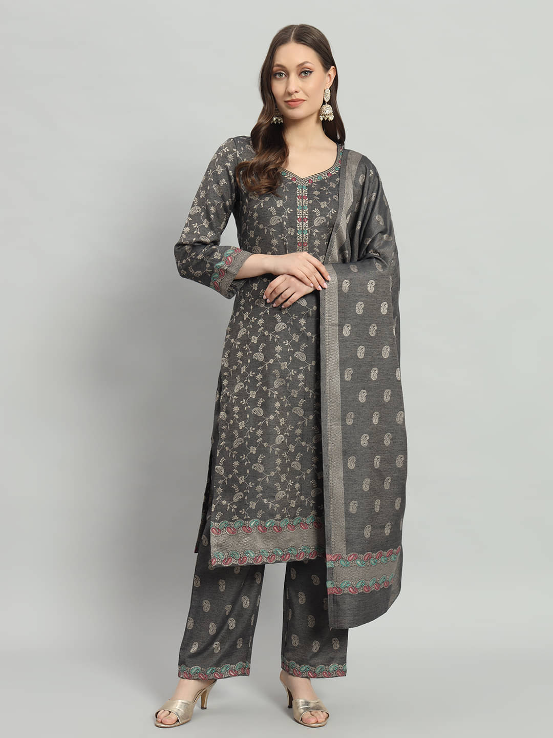     			SAFAA Unstitched Woollen Self Design Dress Material - Brown ( Pack of 1 )