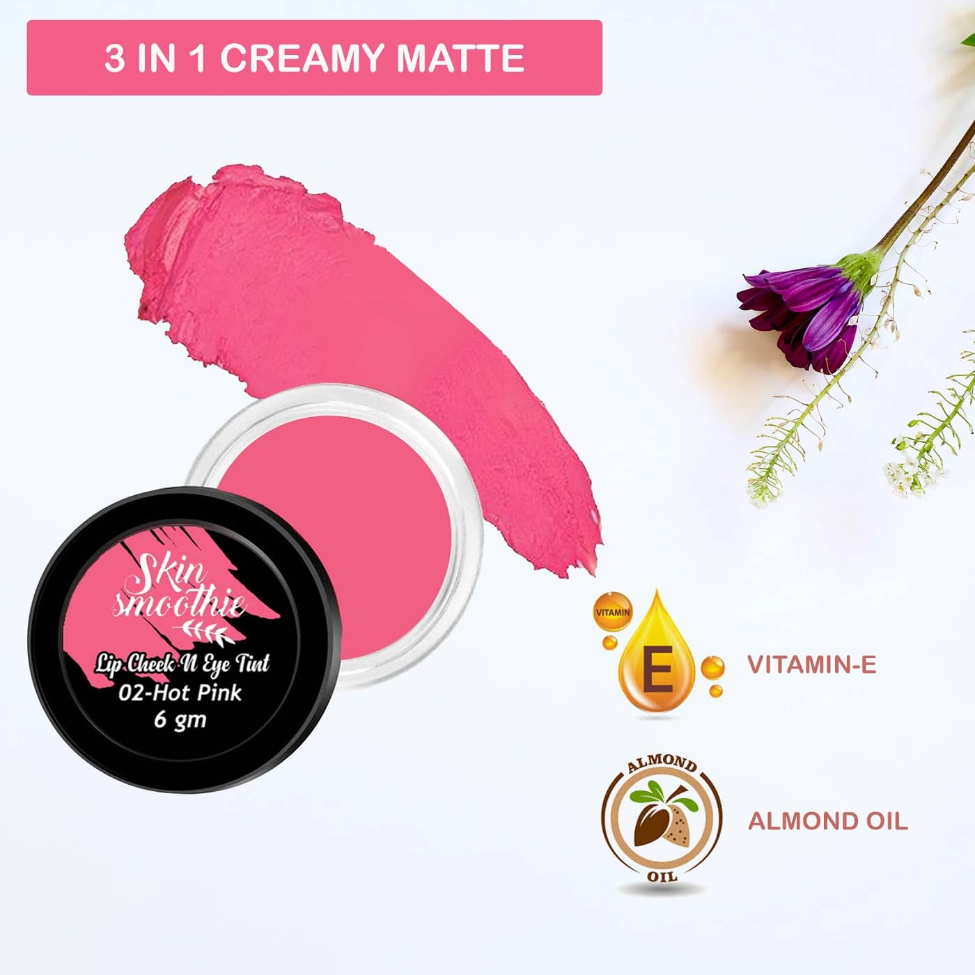 SKIN SMOOTHIE Lip,Cheek & Eye Tint, With Goodness of Vitamin E, Hot Pink, 6 gm, (Pack of 1)