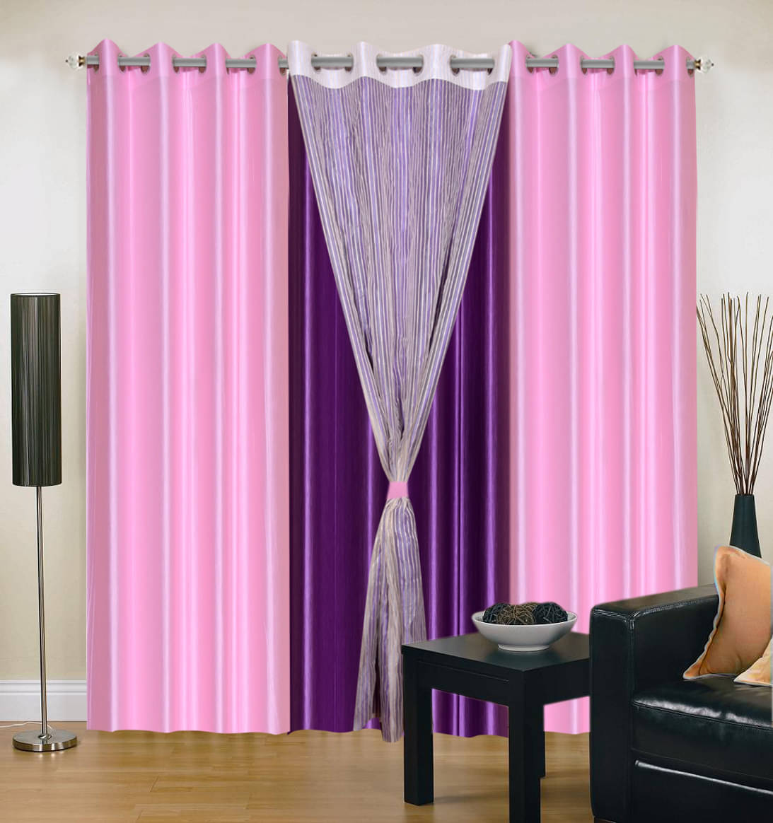 Sai Arpan Solid Semi-Transparent Eyelet Curtain 7 ft ( Pack of 4 ) - Multi Color Sai Arpan Solid Semi-Transparent Eyelet Curtain 7 ft ( Pack of 4 ) - Multi Color