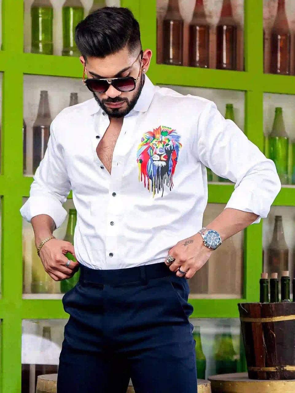 VENIZ WESTERN WEAR Cotton Blend Regular Fit Self Design Full Sleeves Men's Casual Shirt - White ( Pack of 1 )