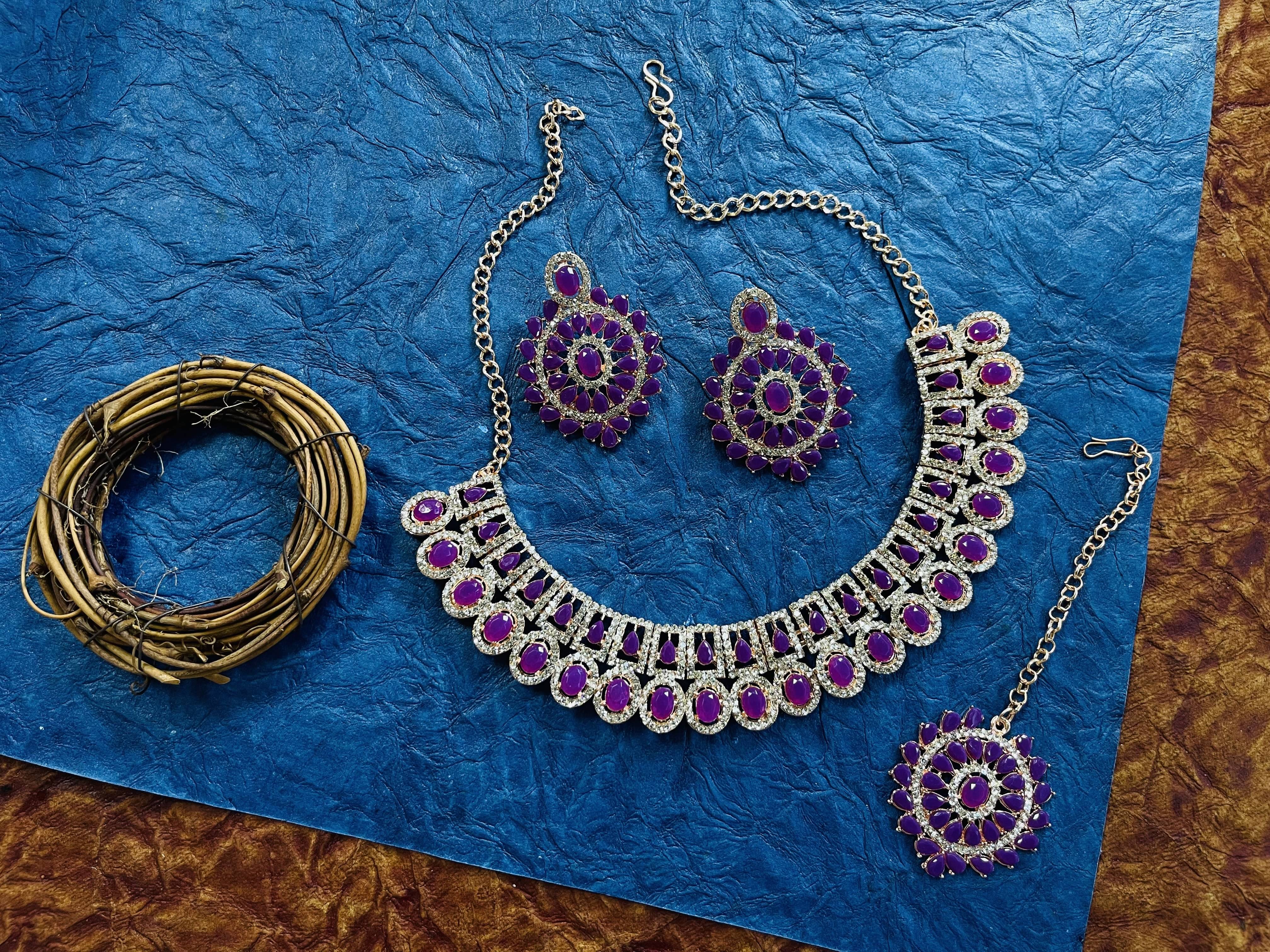 Vatsalya Creation Purple Alloy Necklace Set ( Pack of 1 )     			Vatsalya Creation Purple Alloy Necklace Set ( Pack of 1 )