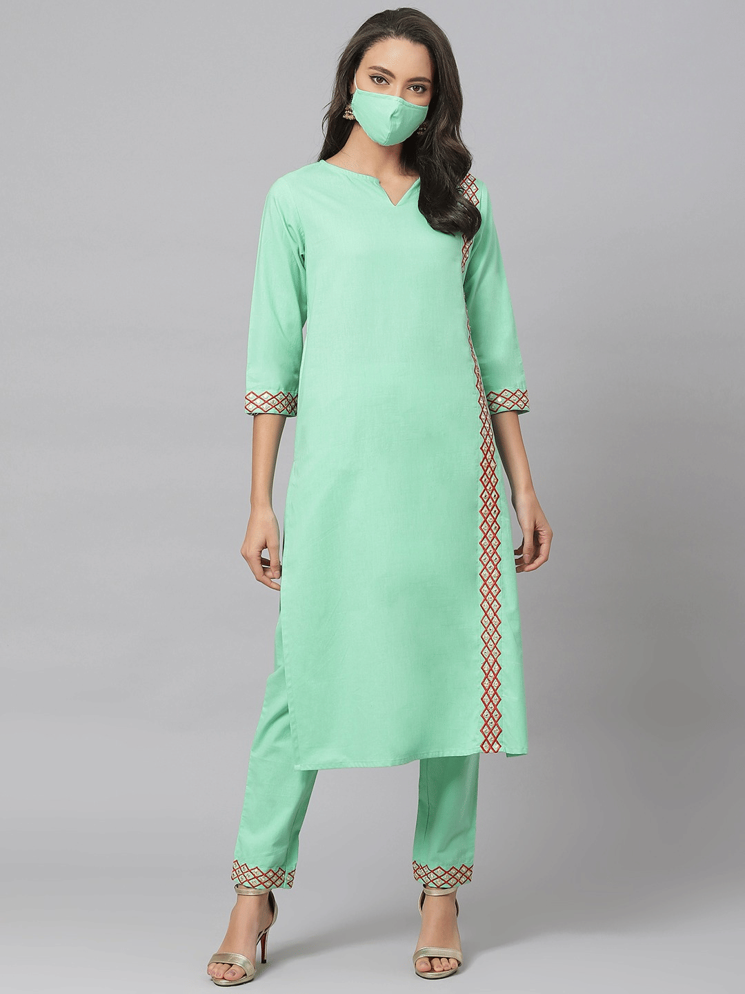 Yash Gallery Cotton Solid Kurti With Pants Women's Stitched Salwar Suit - Sea Green ( Pack of 1 ) Yash Gallery Cotton Solid Kurti With Pants Women's Stitched Salwar Suit - Sea Green ( Pack of 1 )