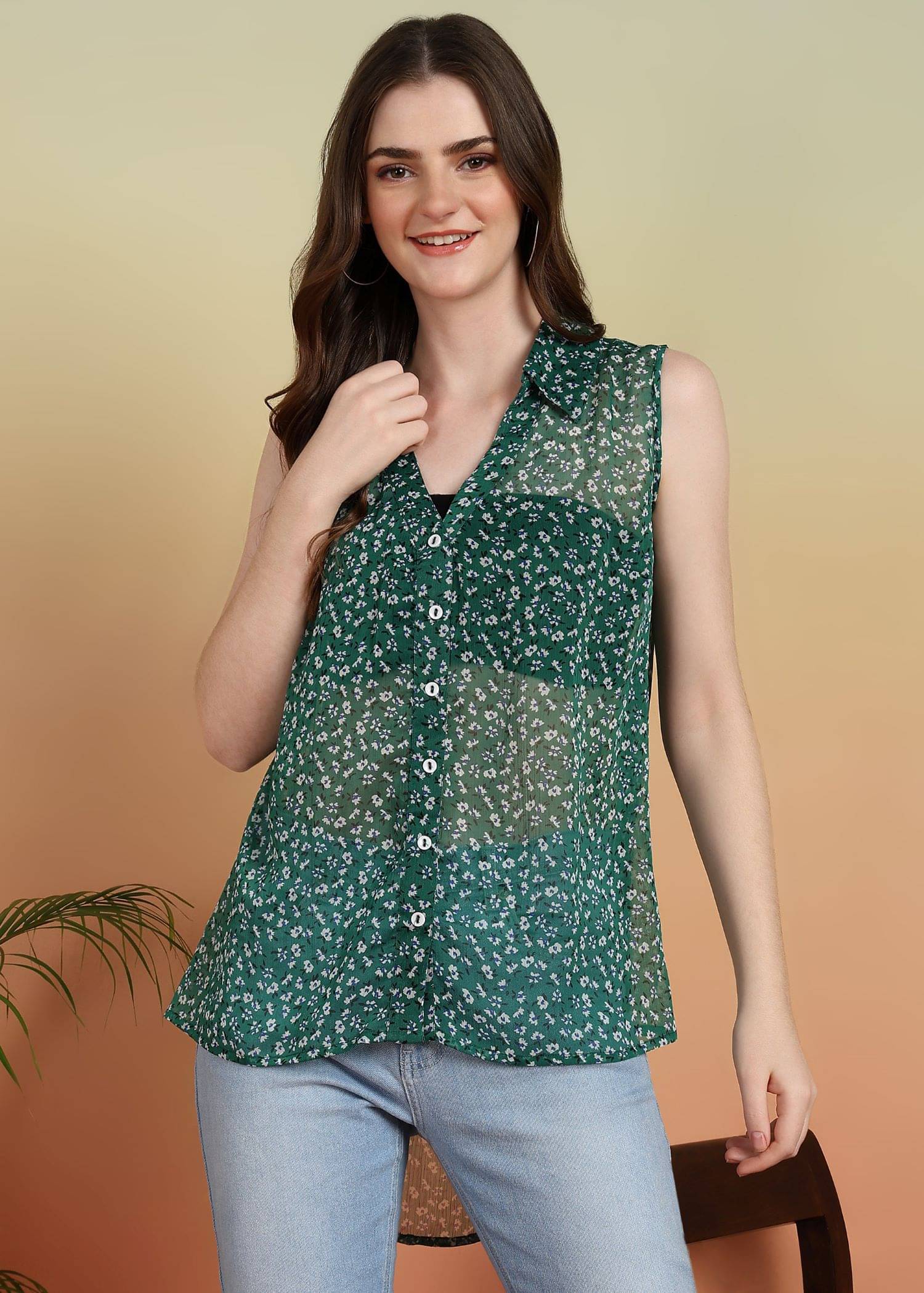     			Yash Gallery Women's Chiffon Regular Top ( Green )