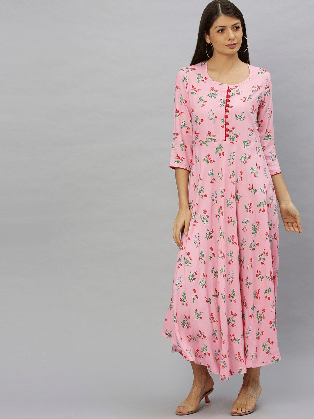 Yash Gallery Women Rayon Printed Fit & Flare Dress ( Pink ) Yash Gallery Women Rayon Printed Fit & Flare Dress ( Pink )