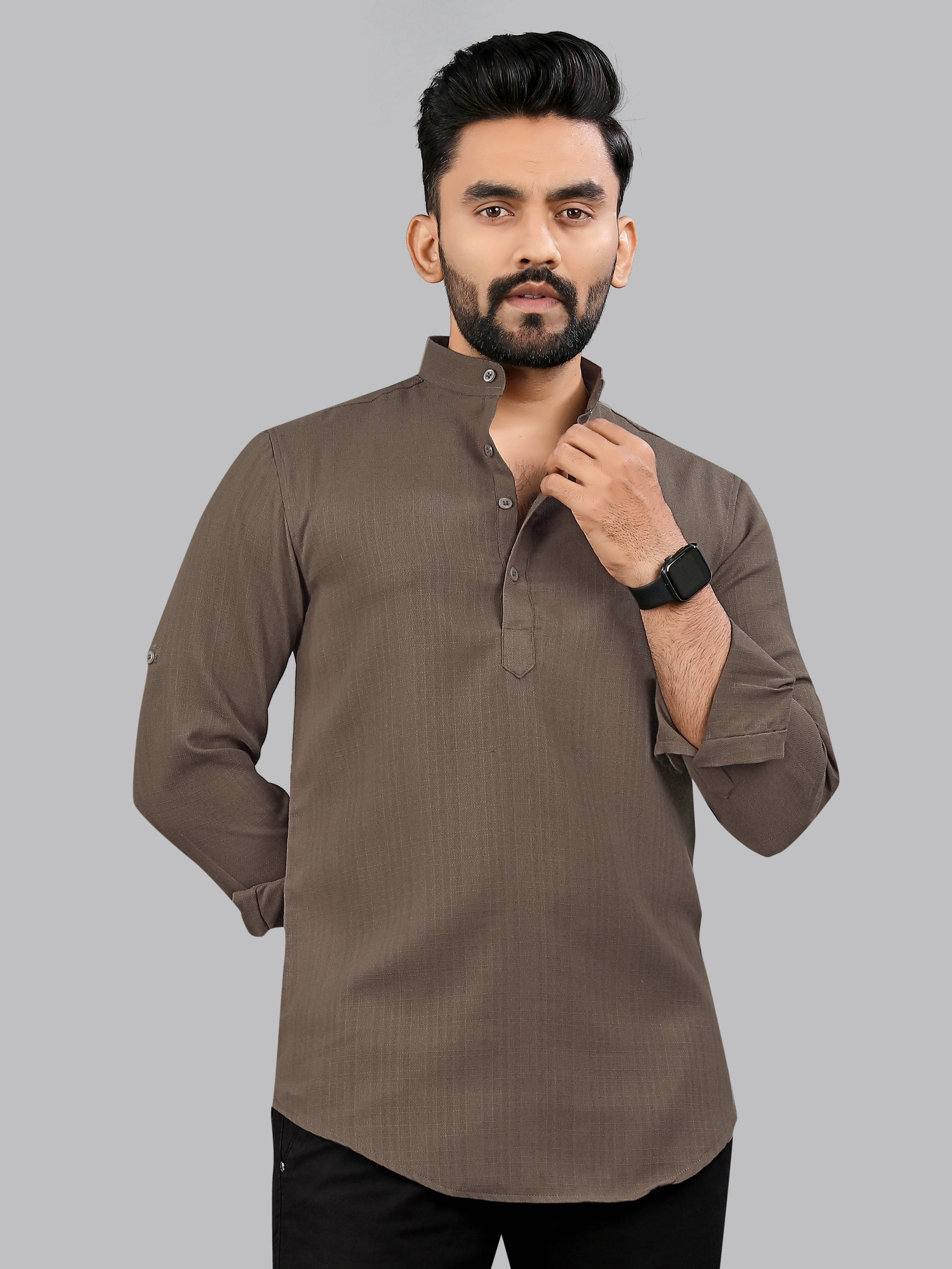    			allan peter Brown Cotton Blend Men's Shirt Style Kurta ( Pack of 1 )