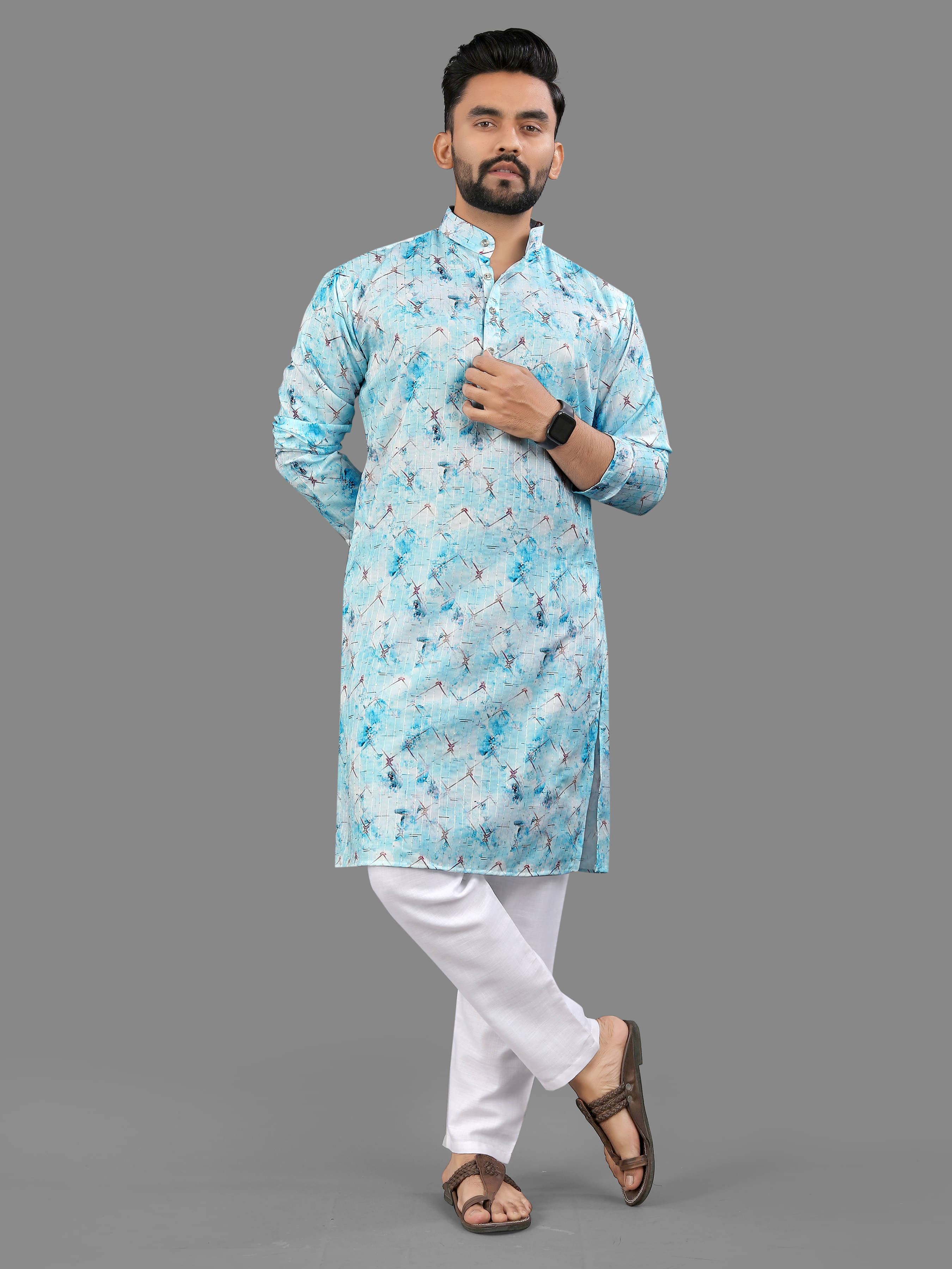     			allan peter Light Blue Cotton Blend Men's Regular Kurta ( Pack of 1 )