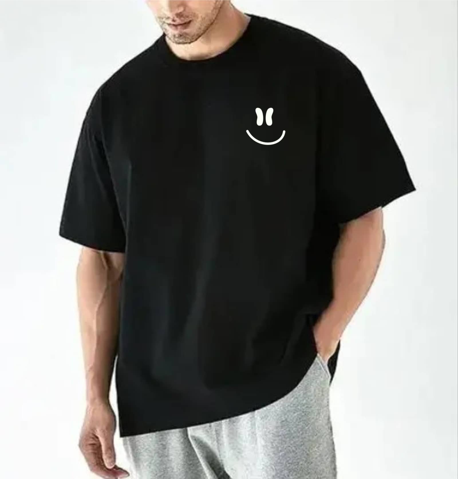 ekadravin Cotton Oversized Fit Printed Half Sleeves Men's Round T-Shirt - Black ( Pack of 1 )